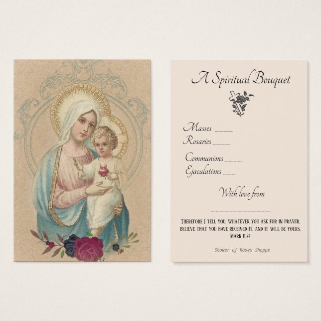 Religious Spiritual Bouquet Prayer Holy Card (Front & Back)