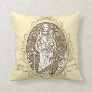 Religious St. Joseph Child Jesus Brown Line Art Cushion