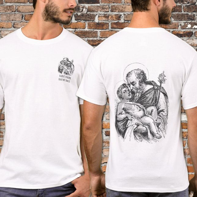 Religious St. Joseph has my back Jesus T-Shirt (Black and White drawing of St. Joseph and the Child Jesus )