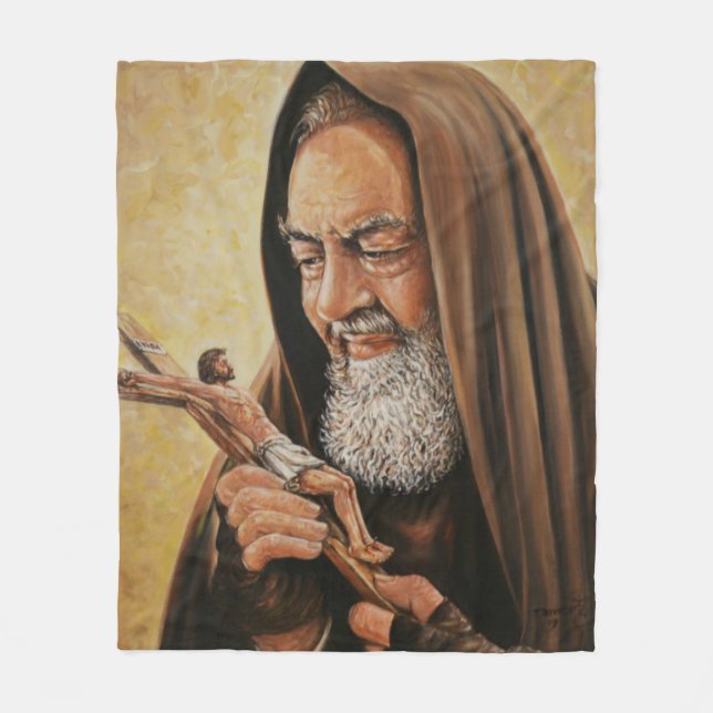 Religious St. Padre Pio Catholic Priest Fleece Blanket (Front)