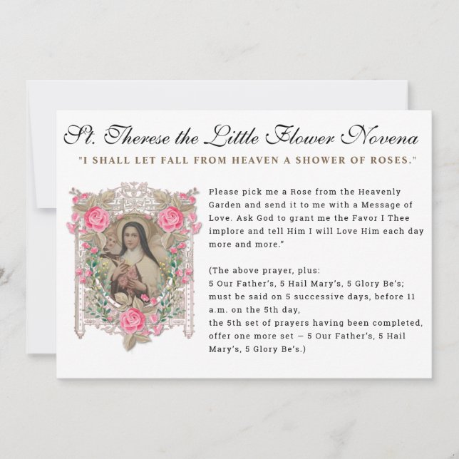Religious St. Therese Novena Catholic Prayer Card (Front)