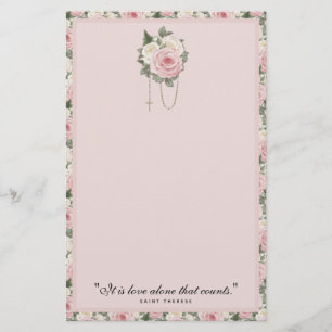 Religious St. Therese Quote Pink Roses Vintage  Stationery