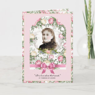 Religious St. Therese Vintage Pink Roses Prayer Card