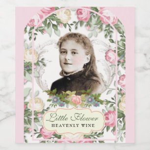 Religious St. Therese Vintage Pink Roses  Wine Label