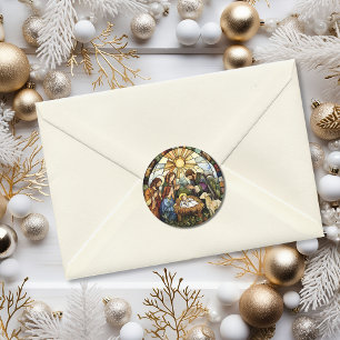 Religious Stained Glass Nativity Holiday Classic Round Sticker