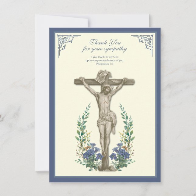 Religious Sympathy Condolence Jesus on Cross Thank You Card (Front)