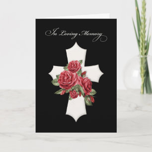 Religious Sympathy Cross with Red Roses on Black Card