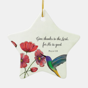 Religious Thinking of You Flowers with Hummingbird Ceramic Ornament