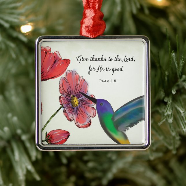Religious Thinking of You Flowers with Hummingbird Metal Ornament (Tree)