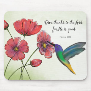 Religious Thinking of You Flowers with Hummingbird Mouse Pad