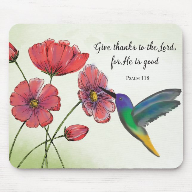 Religious Thinking of You Flowers with Hummingbird Mouse Pad (Front)