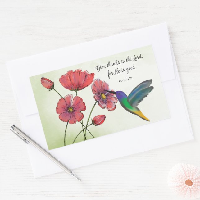 Religious Thinking of You Flowers with Hummingbird Rectangular Sticker (Envelope)