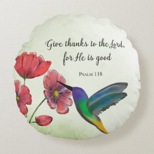 Religious Thinking of You Flowers with Hummingbird Round Cushion
