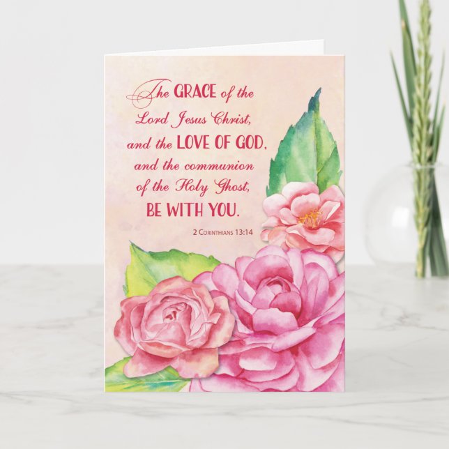 Religious Thinking of You Scripture Pink Rose Card (Front)
