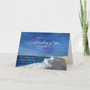 Religious Thinking of You Waves on Ocean Blue Sky Card