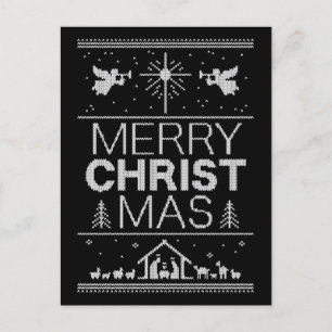 Religious Ugly Christmas Sweater Merry Christmas Holiday Postcard