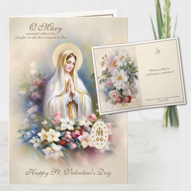 Religious Valentines Day Virgin Mary Floral  Card (St. Valentines Traditional Catholic Religious Blessed Virgin Mary Cards)