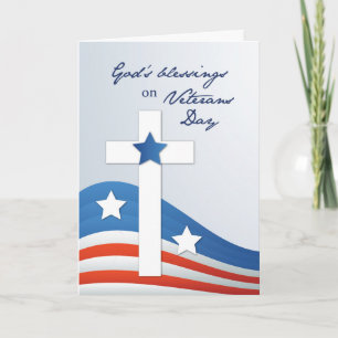 Religious Veterans Day Stars and Stripes w/ Cros Card