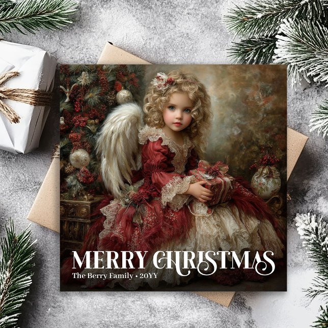 Religious Victorian Angel Burgundy Red Gold Xmas Holiday Card (Religious Victorian Angel Burgundy Red Gold Christmas)