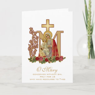 Religious Vintage Blessed Virgin Mary Jesus Roses Card