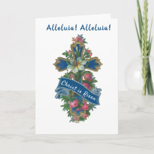 Religious Vintage Easter Floral Cross Blessings Holiday Card