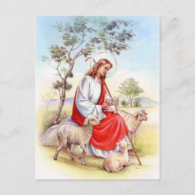 Religious vintage Easter, Jesus the shepherd Holiday Postcard (Front)