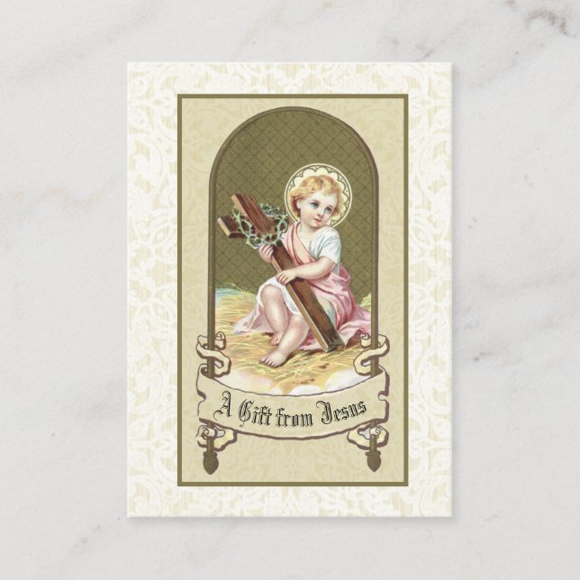 Religious Vintage Infant Jesus Cross Holy Card (Front)