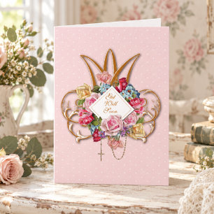 Religious Vintage Roses Rosary Floral Catholic Card