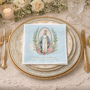 Religious Vintage Virgin Mary Catholic Floral  Cla Napkin