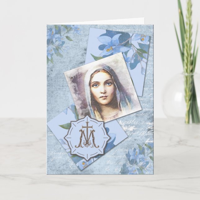 Religious Vintage Virgin Mary Floral Birthday Card (Front)