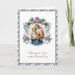 Religious Vintage Virgin Mary Jesus Floral  Card