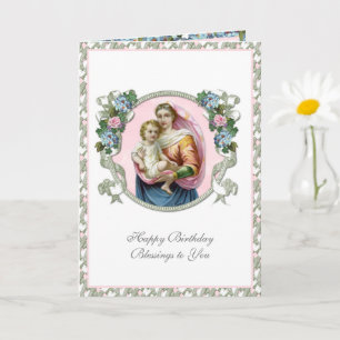 Religious Vintage Virgin Mary Jesus Flowers Card