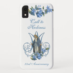 Religious Virgin Mary 33rd Anniversary Blue Flower iPhone XR Case