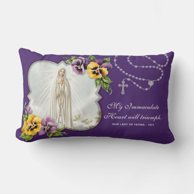 Religious Virgin Mary Fatima Rosary Catholic Lumbar Cushion (Front)