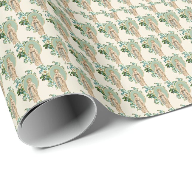 Religious Virgin Mary Floral Elegant  Wrapping Paper (Roll Corner)