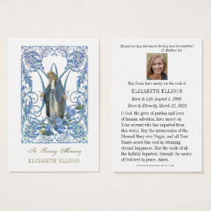 Religious Virgin Mary Floral Funeral Prayer Card