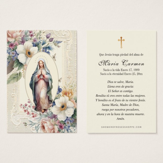 Religious Virgin Mary Funeral Memorial Prayer  (Front & Back)