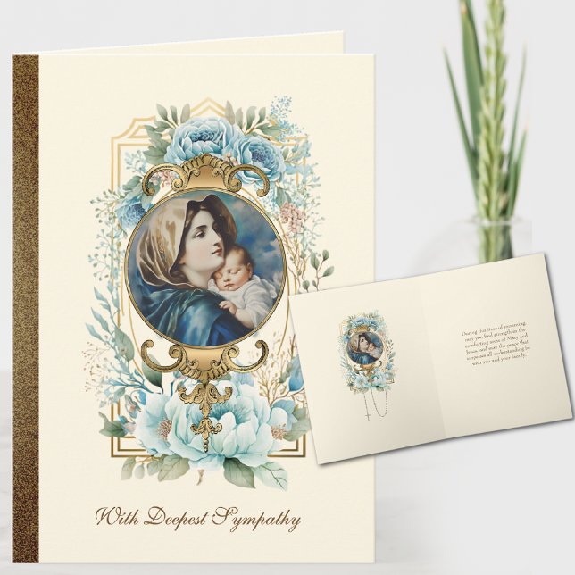 Religious Virgin Mary Jesus Catholic Sympathy Card (Traditional Catholic Madonna of the Street Funeral Sympathy Condolence Cards)