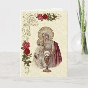 Religious Virgin Mary Jesus First Holy Communion Card