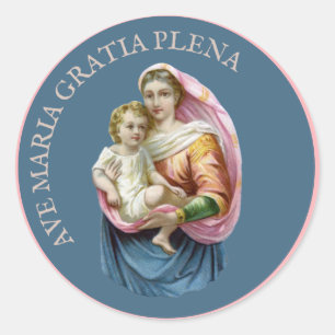 Religious Virgin Mary Jesus Hail Mary Latin Classic Round Sticker