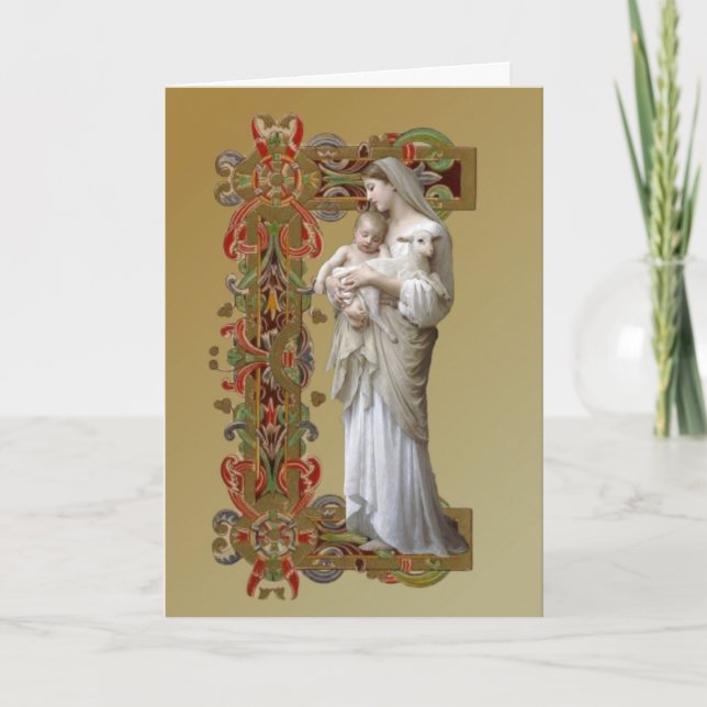 Religious Virgin Mary Jesus Lamb Catholic Card (Front)