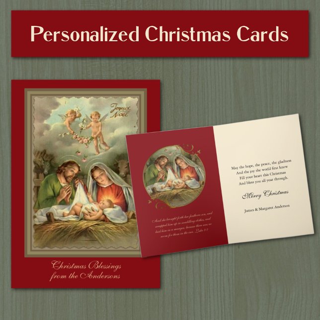 Religious Virgin Mary Jesus Scripture Christmas Holiday Card (Traditional vintage Catholic religious Christmas Cards - Easy to personalize)