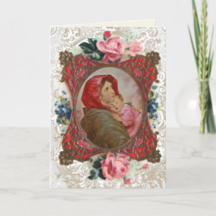 Religious Virgin Mary Jesus Vintage Floral Card