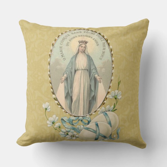 Religious Virgin Mary Jesus Vintage Roses   Cushion (Front)