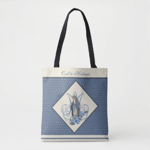 Religious Virgin Mary Marian Blue Flowers Tote Bag