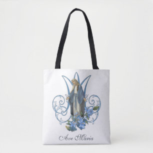 Religious Virgin Mary Marian Cross Ave Maria Tote