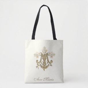 Religious Virgin Mary Marian Cross Ave Maria Tote  Bag