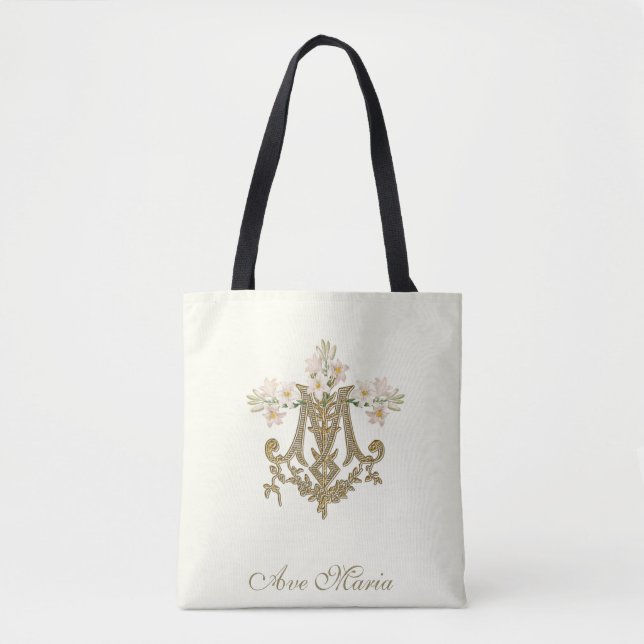 Religious Virgin Mary Marian Cross Ave Maria Tote  Bag (Front)