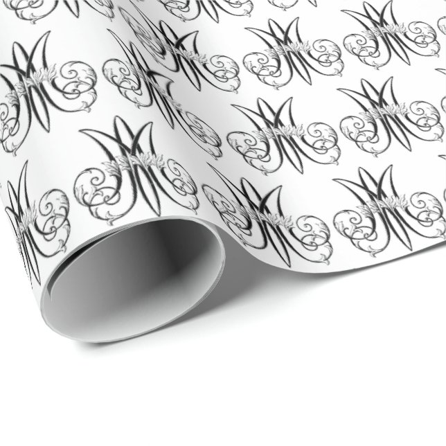 Religious Virgin Mary Marian "M" Black & White Wrapping Paper (Roll Corner)
