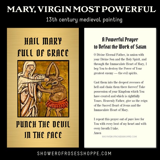Religious Virgin Mary Prayer Punch Devil Place Card (Creator Uploaded)